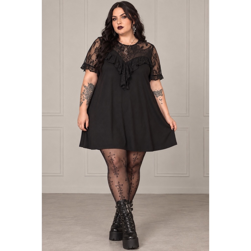 Killstar Black Lace Ruffle Skater Dress Gothic Plus Size 4XL Short Sleeve Mini